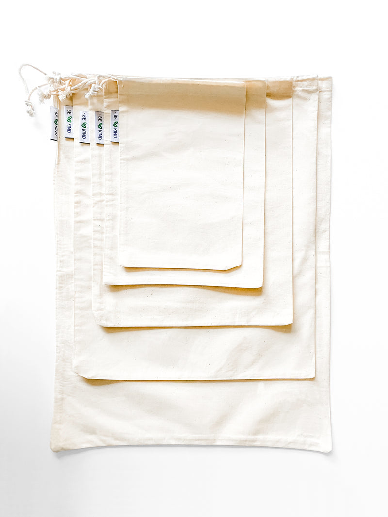 Set de bolsas para Verduras - 5 piezas de algodón orgánico.
